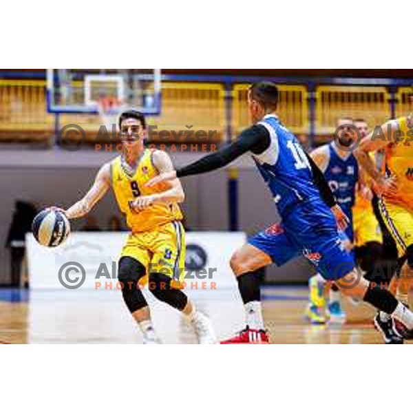 Nejc Baric in action during OTP Bank League 2025/2026 basketball match between Hopsi Polzela and Sentjur in Polzela, Slovenia on October 4, 2025 