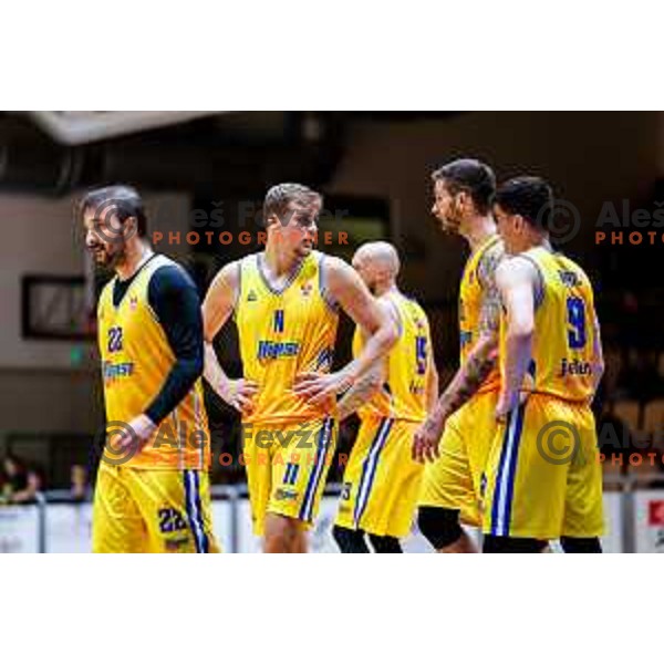 Nik Urbanija in action during OTP Bank League 2025/2026 basketball match between Hopsi Polzela and Sentjur in Polzela, Slovenia on October 4, 2025 