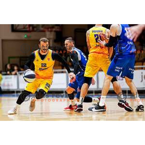 Daniel Vujasinovic in action during OTP Bank League 2025/2026 basketball match between Hopsi Polzela and Sentjur in Polzela, Slovenia on October 4, 2025 