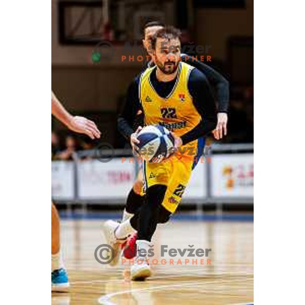 Daniel Vujasinovic in action during OTP Bank League 2025/2026 basketball match between Hopsi Polzela and Sentjur in Polzela, Slovenia on October 4, 2025 