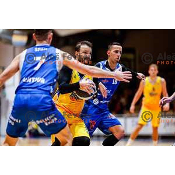 Daniel Vujasinovic in action during OTP Bank League 2025/2026 basketball match between Hopsi Polzela and Sentjur in Polzela, Slovenia on October 4, 2025