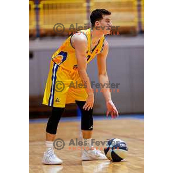Nejc Baric in action during OTP Bank League 2025/2026 basketball match between Hopsi Polzela and Sentjur in Polzela, Slovenia on October 4, 2025 