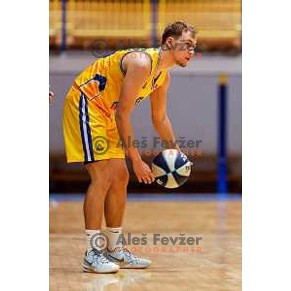 Filip Razdevsek in action during OTP Bank League 2025/2026 basketball match between Hopsi Polzela and Sentjur in Polzela, Slovenia on October 4, 2025 