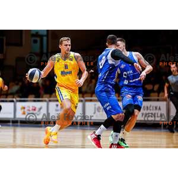 Nik Urbanija in action during OTP Bank League 2025/2026 basketball match between Hopsi Polzela and Sentjur in Polzela, Slovenia on October 4, 2025 