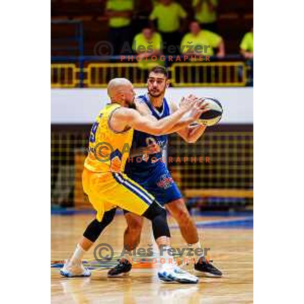 Miha Vasl in action during OTP Bank League 2025/2026 basketball match between Hopsi Polzela and Sentjur in Polzela, Slovenia on October 4, 2025 