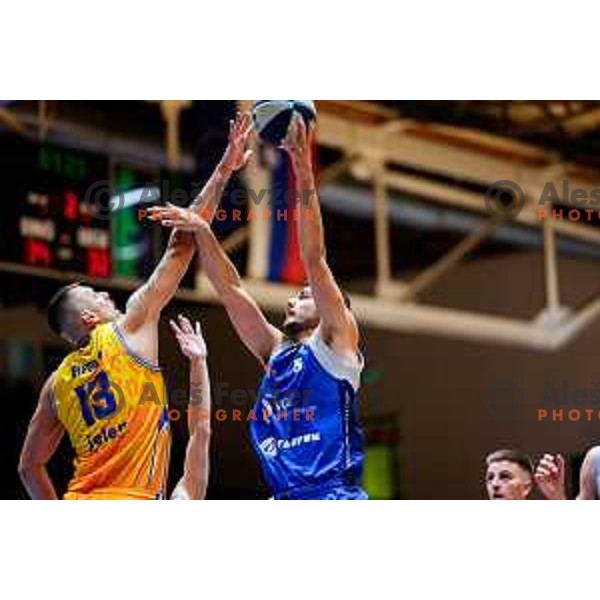 in action during OTP Bank League 2025/2026 basketball match between Hopsi Polzela and Sentjur in Polzela, Slovenia on October 4, 2025
