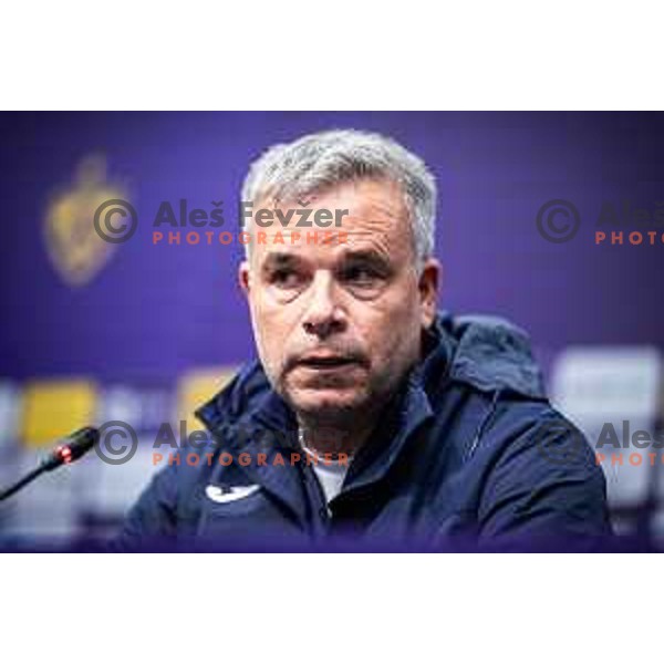 Tonci Zlogar, head coach of NK Domzale at the press conference after Prva liga Telemach 2025/26 football match between NK Maribor and NK Domzale in Ljudski vrt, Maribor, Slovenia on October 4, 2025. Photo: Jure Banfi