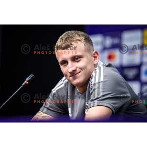 David Pejicic at the press conference after Prva liga Telemach 2025/26 football match between NK Maribor and NK Domzale in Ljudski vrt, Maribor, Slovenia on October 4, 2025. Photo: Jure Banfi