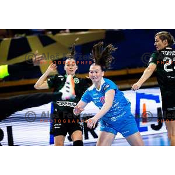 Anne With Johansen of Krim Mercator in action during EHF Women’s Champions League 2025/2026 handball match between Krim OTP Group Mercator (SLO) and Ferencvaros TC-Rail Cargo Hungaria (HU) in Ljubljana, Slovenia on October 5, 2025. Photo: Filip Barbalic