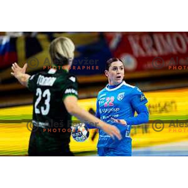 Tamara Horacek of Krim Mercator in action during EHF Women’s Champions League 2025/2026 handball match between Krim OTP Group Mercator (SLO) and Ferencvaros TC-Rail Cargo Hungaria (HU) in Ljubljana, Slovenia on October 5, 2025. Photo: Filip Barbalic