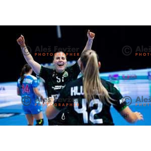 Vilde Mortensen Ingstad of Ferencvaros TC-Rail Cargo Hungaria in action during EHF Women’s Champions League 2025/2026 handball match between Krim OTP Group Mercator (SLO) and Ferencvaros TC-Rail Cargo Hungaria (HU) in Ljubljana, Slovenia on October 5, 2025. Photo: Filip Barbalic