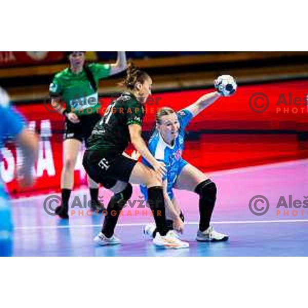 Anne With Johansen of Krim Mercator in action during EHF Women’s Champions League 2025/2026 handball match between Krim OTP Group Mercator (SLO) and Ferencvaros TC-Rail Cargo Hungaria (HU) in Ljubljana, Slovenia on October 5, 2025. Photo: Filip Barbalic