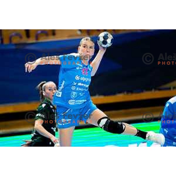Philomena Egger of Krim Mercator in action during EHF Women’s Champions League 2025/2026 handball match between Krim OTP Group Mercator (SLO) and Ferencvaros TC-Rail Cargo Hungaria (HU) in Ljubljana, Slovenia on October 5, 2025. Photo: Filip Barbalic