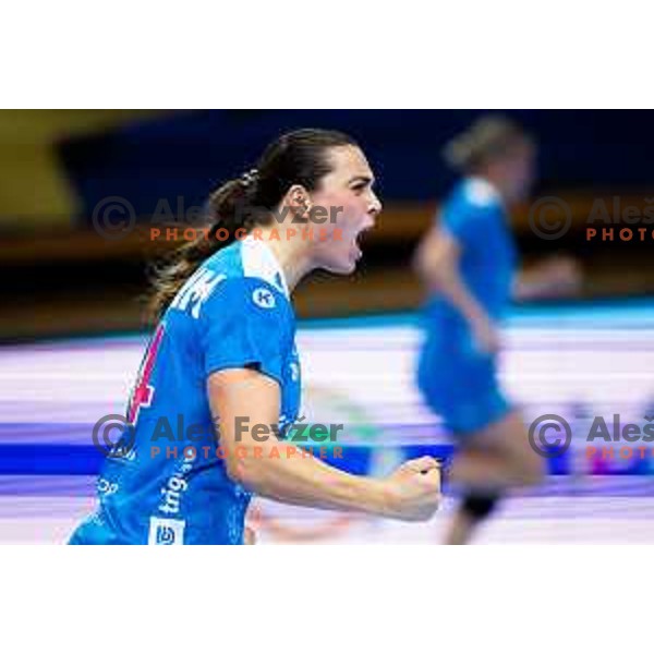 Sofie Bardrum of Krim Mercator in action during EHF Women’s Champions League 2025/2026 handball match between Krim OTP Group Mercator (SLO) and Ferencvaros TC-Rail Cargo Hungaria (HU) in Ljubljana, Slovenia on October 5, 2025. Photo: Filip Barbalic