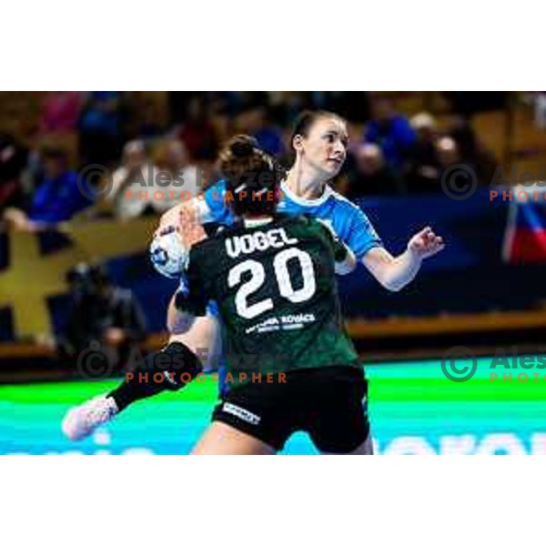 Nina Zulic of Krim Mercator in action during EHF Women’s Champions League 2025/2026 handball match between Krim OTP Group Mercator (SLO) and Ferencvaros TC-Rail Cargo Hungaria (HU) in Ljubljana, Slovenia on October 5, 2025. Photo: Filip Barbalic