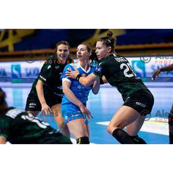 Nina Zulic of Krim Mercator in action during EHF Women’s Champions League 2025/2026 handball match between Krim OTP Group Mercator (SLO) and Ferencvaros TC-Rail Cargo Hungaria (HU) in Ljubljana, Slovenia on October 5, 2025. Photo: Filip Barbalic