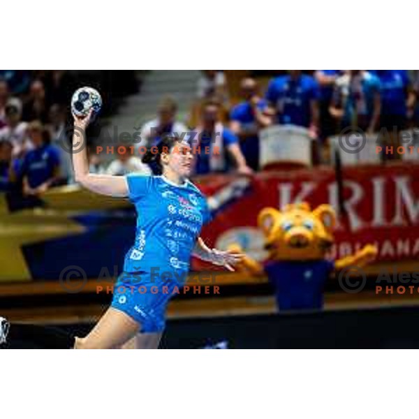 Tea Pogorelc of Krim Mercator in action during EHF Women’s Champions League 2025/2026 handball match between Krim OTP Group Mercator (SLO) and Ferencvaros TC-Rail Cargo Hungaria (HU) in Ljubljana, Slovenia on October 5, 2025. Photo: Filip Barbalic