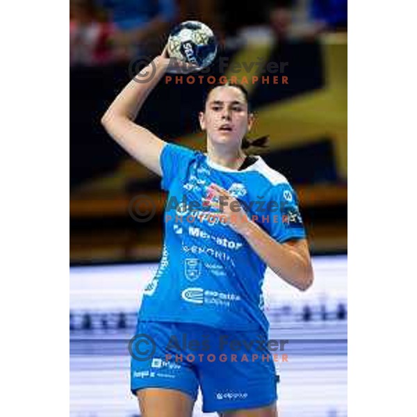 Tea Pogorelc of Krim Mercator in action during EHF Women’s Champions League 2025/2026 handball match between Krim OTP Group Mercator (SLO) and Ferencvaros TC-Rail Cargo Hungaria (HU) in Ljubljana, Slovenia on October 5, 2025. Photo: Filip Barbalic