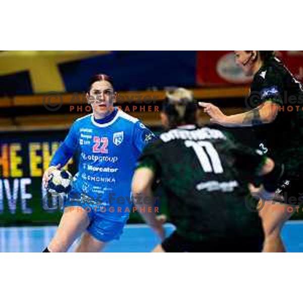 Tamara Horacek of Krim Mercator in action during EHF Women’s Champions League 2025/2026 handball match between Krim OTP Group Mercator (SLO) and Ferencvaros TC-Rail Cargo Hungaria (HU) in Ljubljana, Slovenia on October 5, 2025. Photo: Filip Barbalic