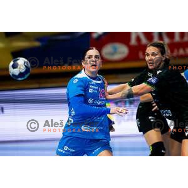 Tamara Horacek of Krim Mercator in action during EHF Women’s Champions League 2025/2026 handball match between Krim OTP Group Mercator (SLO) and Ferencvaros TC-Rail Cargo Hungaria (HU) in Ljubljana, Slovenia on October 5, 2025. Photo: Filip Barbalic