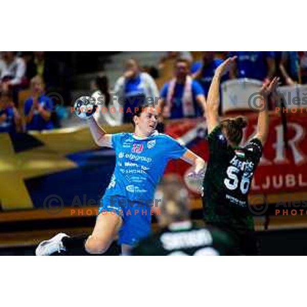 Tea Pogorelc of Krim Mercator in action during EHF Women’s Champions League 2025/2026 handball match between Krim OTP Group Mercator (SLO) and Ferencvaros TC-Rail Cargo Hungaria (HU) in Ljubljana, Slovenia on October 5, 2025. Photo: Filip Barbalic