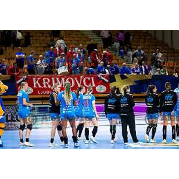 Players of Krim Mercator after EHF Women’s Champions League 2025/2026 handball match between Krim OTP Group Mercator (SLO) and Ferencvaros TC-Rail Cargo Hungaria (HU) in Ljubljana, Slovenia on October 5, 2025. Photo: Filip Barbalic