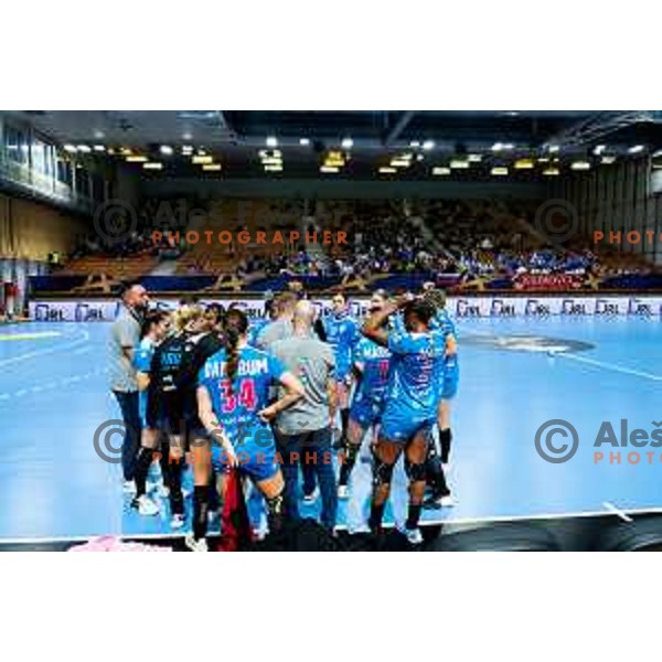 Krim Mercator in action during EHF Women’s Champions League 2025/2026 handball match between Krim OTP Group Mercator (SLO) and Ferencvaros TC-Rail Cargo Hungaria (HU) in Ljubljana, Slovenia on October 5, 2025. Photo: Filip Barbalic