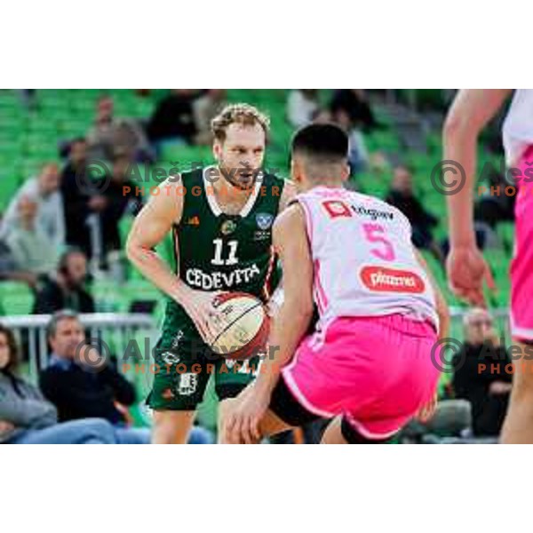 Jaka Blazic of Cedevita Olimpija in action during ABA League 2025/2026 basketball match between Cedevita Olimpija (SLO) and Mega Superbet (SRB) in SRC Stozice, Ljubljana, Slovenia on October 5, 2025. Photo: Filip Barbalic