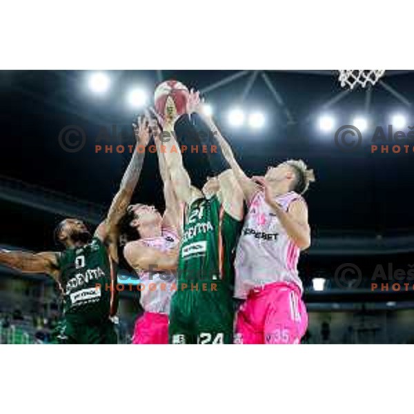 Jaka Blazic of Cedevita Olimpija in action during ABA League 2025/2026 basketball match between Cedevita Olimpija (SLO) and Mega Superbet (SRB) in SRC Stozice, Ljubljana, Slovenia on October 5, 2025. Photo: Filip Barbalic