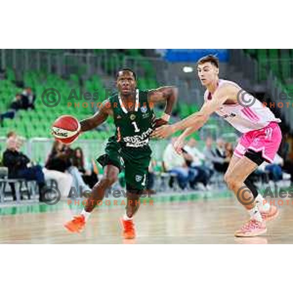 Umoja Gibson of Cedevita Olimpija in action during ABA League 2025/2026 basketball match between Cedevita Olimpija (SLO) and Mega Superbet (SRB) in SRC Stozice, Ljubljana, Slovenia on October 5, 2025. Photo: Filip Barbalic