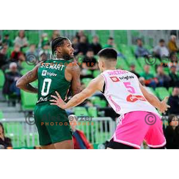 DJ Stewart of Cedevita Olimpija in action during ABA League 2025/2026 basketball match between Cedevita Olimpija (SLO) and Mega Superbet (SRB) in SRC Stozice, Ljubljana, Slovenia on October 5, 2025. Photo: Filip Barbalic