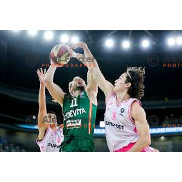 Jaka Blazic of Cedevita Olimpija in action during ABA League 2025/2026 basketball match between Cedevita Olimpija (SLO) and Mega Superbet (SRB) in SRC Stozice, Ljubljana, Slovenia on October 5, 2025. Photo: Filip Barbalic