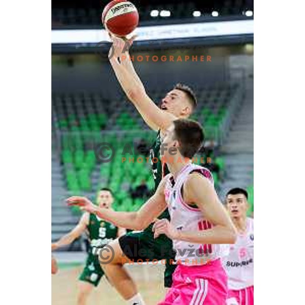Miha Cerkvenik of Cedevita Olimpija in action during ABA League 2025/2026 basketball match between Cedevita Olimpija (SLO) and Mega Superbet (SRB) in SRC Stozice, Ljubljana, Slovenia on October 5, 2025. Photo: Filip Barbalic