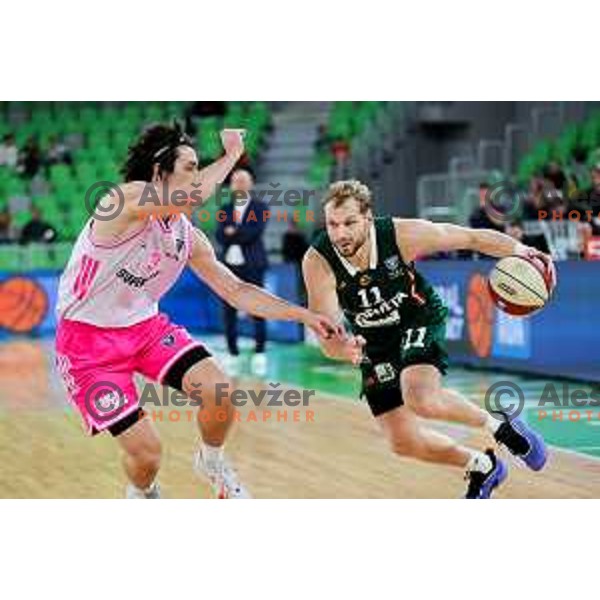 Jaka Blazic of Cedevita Olimpija in action during ABA League 2025/2026 basketball match between Cedevita Olimpija (SLO) and Mega Superbet (SRB) in SRC Stozice, Ljubljana, Slovenia on October 5, 2025. Photo: Filip Barbalic