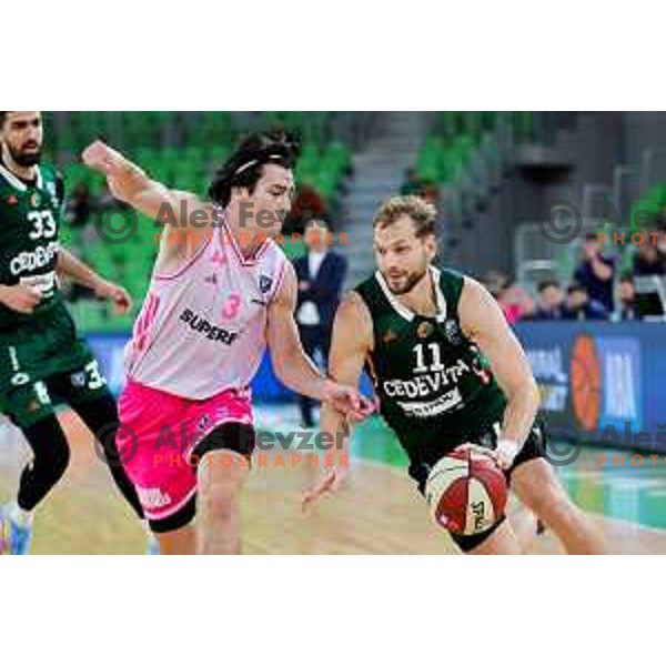 Jaka Blazic of Cedevita Olimpija in action during ABA League 2025/2026 basketball match between Cedevita Olimpija (SLO) and Mega Superbet (SRB) in SRC Stozice, Ljubljana, Slovenia on October 5, 2025. Photo: Filip Barbalic