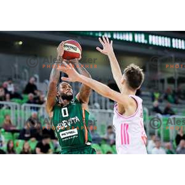 DJ Stewart of Cedevita Olimpija in action during ABA League 2025/2026 basketball match between Cedevita Olimpija (SLO) and Mega Superbet (SRB) in SRC Stozice, Ljubljana, Slovenia on October 5, 2025. Photo: Filip Barbalic