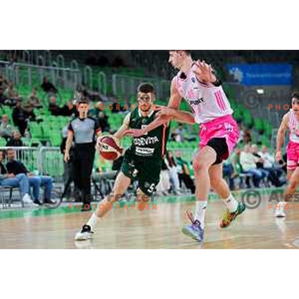 Aleksej Nikolic of Cedevita Olimpija in action during ABA League 2025/2026 basketball match between Cedevita Olimpija (SLO) and Mega Superbet (SRB) in SRC Stozice, Ljubljana, Slovenia on October 5, 2025. Photo: Filip Barbalic