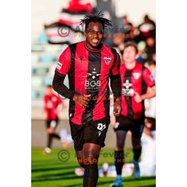 Ishaq Rafiu celebrates a goal during Prva liga Telemach 2025/2026 football match between Primorje and Koper in Ajdovscina, Slovenia on October 5, 2025