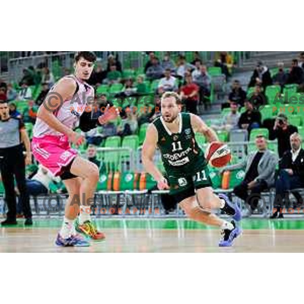 Jaka Blazic of Cedevita Olimpija in action during ABA League 2025/2026 basketball match between Cedevita Olimpija (SLO) and Mega Superbet (SRB) in SRC Stozice, Ljubljana, Slovenia on October 5, 2025. Photo: Filip Barbalic