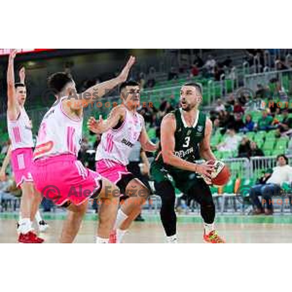 Savo Drezgic of Mega Superbet and Rok Radovic of Cedevita Olimpija in action during ABA League 2025/2026 basketball match between Cedevita Olimpija (SLO) and Mega Superbet (SRB) in SRC Stozice, Ljubljana, Slovenia on October 5, 2025. Photo: Filip Barbalic