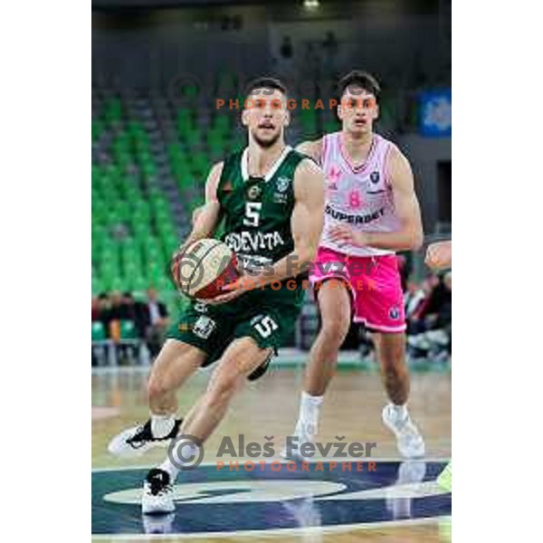 Aleksej Nikolic of Cedevita Olimpija in action during ABA League 2025/2026 basketball match between Cedevita Olimpija (SLO) and Mega Superbet (SRB) in SRC Stozice, Ljubljana, Slovenia on October 5, 2025. Photo: Filip Barbalic