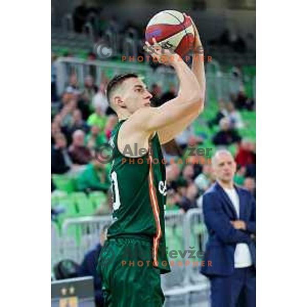 Miha Cerkvenik of Cedevita Olimpija in action during ABA League 2025/2026 basketball match between Cedevita Olimpija (SLO) and Mega Superbet (SRB) in SRC Stozice, Ljubljana, Slovenia on October 5, 2025. Photo: Filip Barbalic
