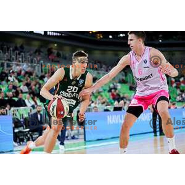 Miha Cerkvenik of Cedevita Olimpija in action during ABA League 2025/2026 basketball match between Cedevita Olimpija (SLO) and Mega Superbet (SRB) in SRC Stozice, Ljubljana, Slovenia on October 5, 2025. Photo: Filip Barbalic