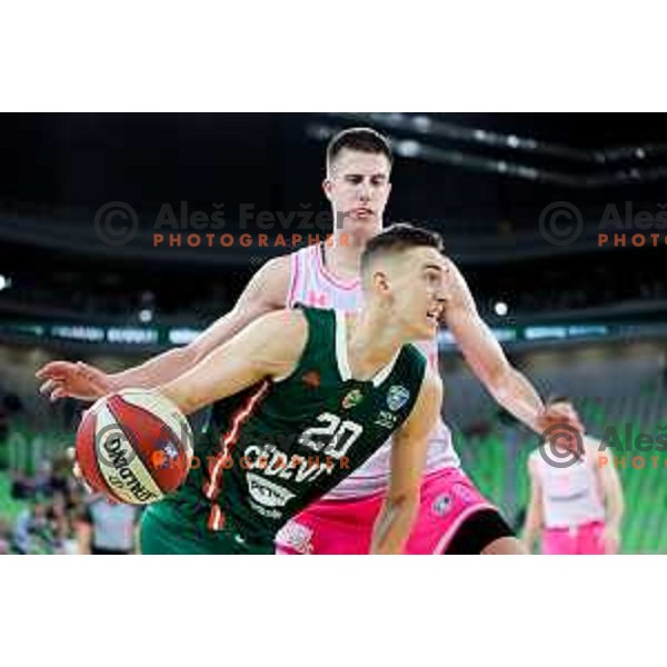 Miha Cerkvenik of Cedevita Olimpija in action during ABA League 2025/2026 basketball match between Cedevita Olimpija (SLO) and Mega Superbet (SRB) in SRC Stozice, Ljubljana, Slovenia on October 5, 2025. Photo: Filip Barbalic