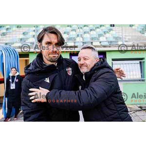 Milan Andjelkovic, head coach of Primorje and Slavisa Stojanovic, head coach of Koper during Prva liga Telemach 2025/2026 football match between Primorje and Koper in Ajdovscina, Slovenia on October 5, 2025