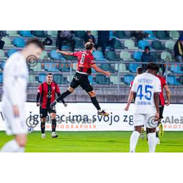 Elian Demirovic and players of Primorje celebrate a goal during Prva liga Telemach 2025/2026 football match between Primorje and Koper in Ajdovscina, Slovenia on October 5, 2025