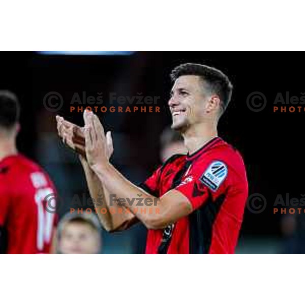 Nik Jermol celebrates victory at Prva liga Telemach 2025/2026 football match between Primorje and Koper in Ajdovscina, Slovenia on October 5, 2025