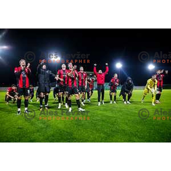 Nik Jermol celebrates victory at Prva liga Telemach 2025/2026 football match between Primorje and Koper in Ajdovscina, Slovenia on October 5, 2025