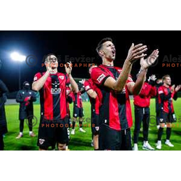 Nik Jermol celebrates victory at Prva liga Telemach 2025/2026 football match between Primorje and Koper in Ajdovscina, Slovenia on October 5, 2025