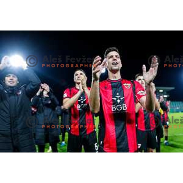 Nik Jermol celebrates victory at Prva liga Telemach 2025/2026 football match between Primorje and Koper in Ajdovscina, Slovenia on October 5, 2025